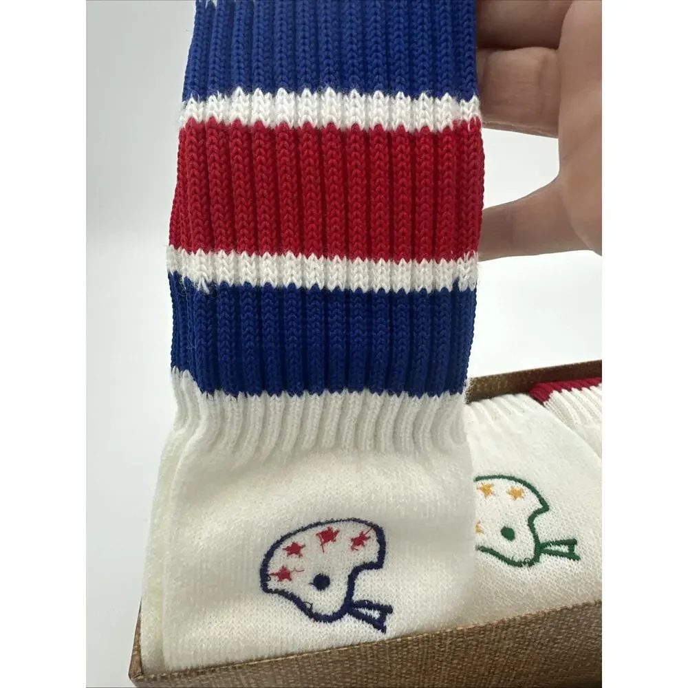 Vintage Sears Over The Calf Striped Tube Football Embroidered Socks Super Rare